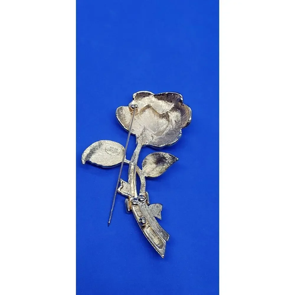 VINTAGE Nolan Miller Glamour Collection Roses Flower Brooch Rhinestone Pave Big